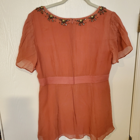 Nanette Lepore Beaded Salmon Orange Pink Top Sz 12 - Picture 3 of 11